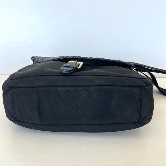 TORY BURCH Black Nylon Pebbled Leather Front Logo Tote Shoulder Bag Crossbody - Picture 6 of 16